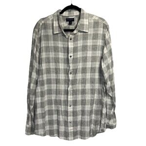 Banana Republic Shirt Men's XL Button Up‎ White Plaid Linen Cotton Lightweight